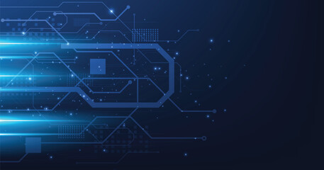 Naklejka premium Circuit board blue technology background.Vector abstract technology illustration Circuit board on dark blue background.High-tech circuit board connection system concept. 