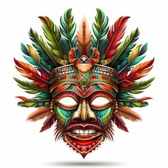 Ornamental Tribal Mask with Feathers