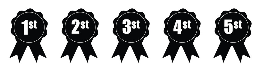 1st 2nd 3rd 4th 5th medal first place second third fourth and fifth award winner badge guarantee winning prize ribbon symbol sign icon logo template Vector clip art illustration isolated o white bg