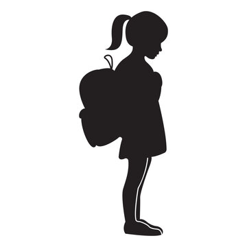 recommend clip art: silhouette of a child go to school, Silhouette girl school bag knowledge day. Kids running to school with bags silhouette vector. on white background.