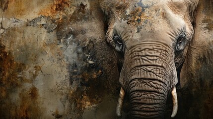 Close-up of an Elephant's Trunk and Eye with a Grunge Background