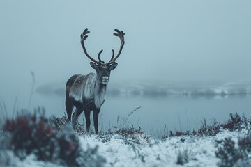 Reindeer against a snowy background