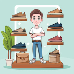 The salesman stands in the shoe store