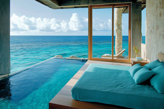 Seaside Serenity: Showcasing a Waterbed in a Villa Bedroom Design
