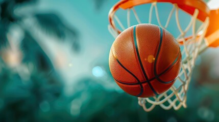 Fototapeta premium A Basketball Ball Entering The Hoop, Capturing The Perfect Shot, Wallpaper Pictures, Background Hd