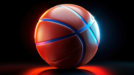 Fototapeta premium A Basketball Ball Glowing With Futuristic Bright Blue Neon Lights Against A Black Background, Wallpaper Pictures, Background Hd