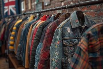 Fototapeta premium Row of coats hanging on clothes rack