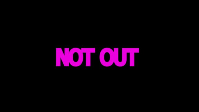 NOT OUT purple color cricket sign. logo design with black background.3d illustration