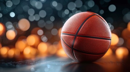 Obraz premium A Basketball Ball On A Black Background, Highlighted By Abstract Lights, Wallpaper Pictures, Background Hd