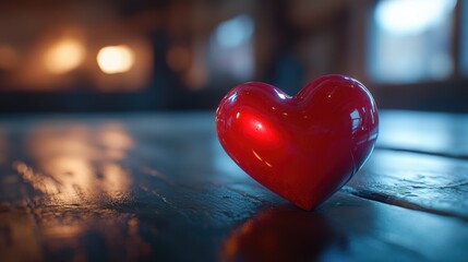 Fototapeta premium Red heart on wooden table