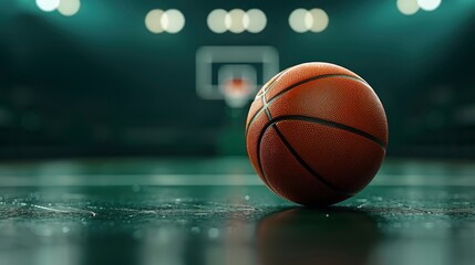 Obraz premium A Basketball Ball On The Floor Of An Empty Basketball Arena, Evoking Anticipation, Wallpaper Pictures, Background Hd