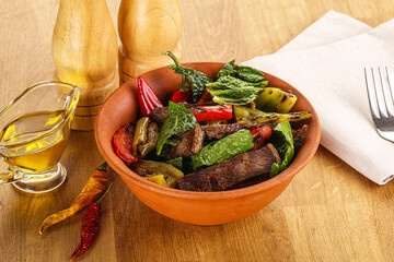 Salad with grilled beef steak