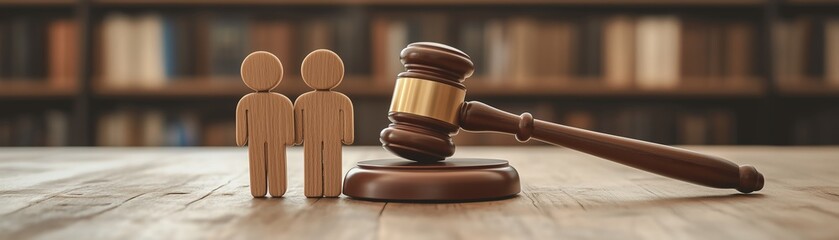 Figures of family are separated by judges gavel, which symbolizes divorce case and custody of child Family law, divorce lawyer and alimony concept