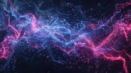 Fototapeta premium Neon light particles forming a digital network on a dark background