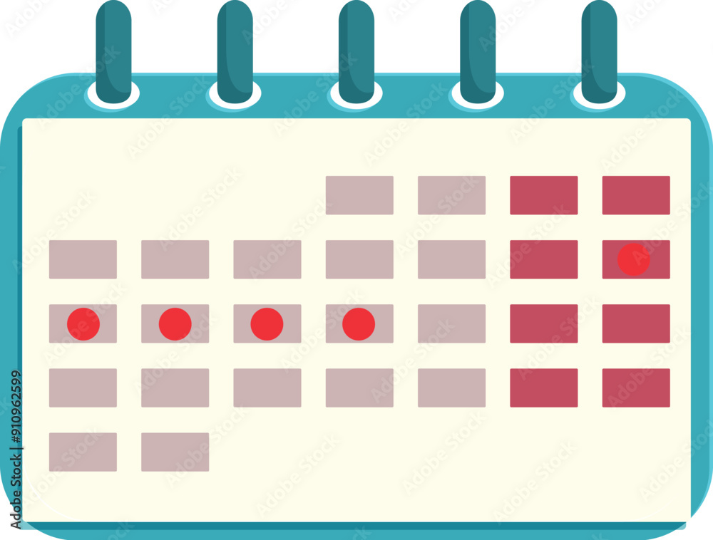 Poster blue calendar is open, showing important dates and appointments marked with red circles
