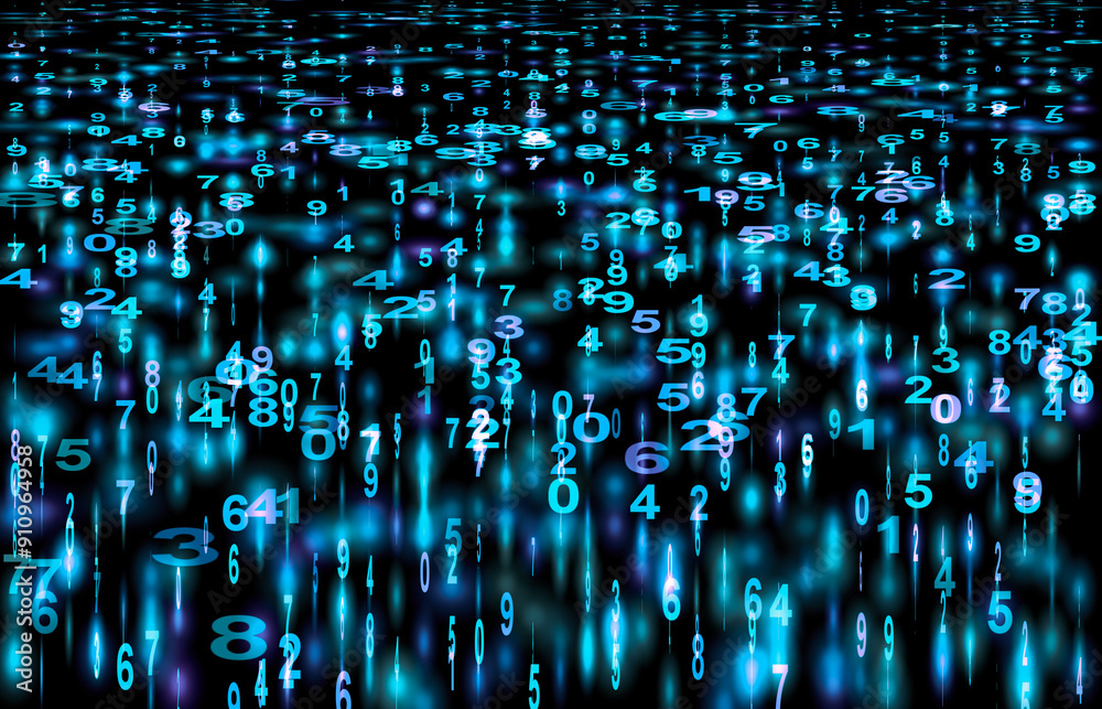 Poster abstract digital background with glowing blue numbers, cyber technology pattern, matrix style data s
