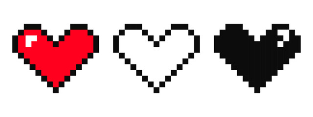 Pixel heart 8 bit y2k retro game illustration. Heart gamer health sign. Pixel graphic. Mood of 90 s aesthetics.