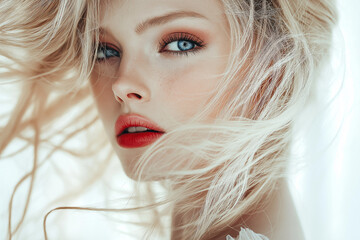 Naklejka premium young and beautiful blonde woman smiling happy into the camera