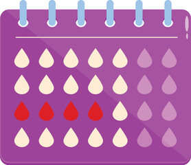 Menstrual cycle calendar with red drops marking menstruation period