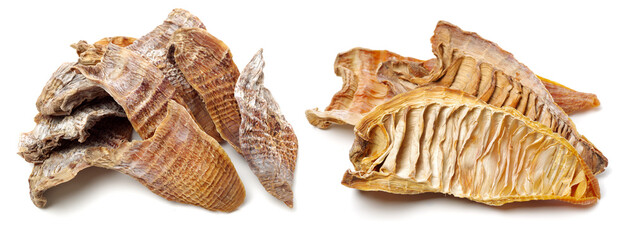 Dry young bamboo shoot on white background