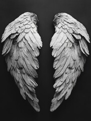 White angel wings on black background