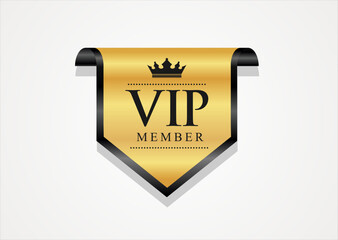 VIP member emblem black and gold isolated on gray background 