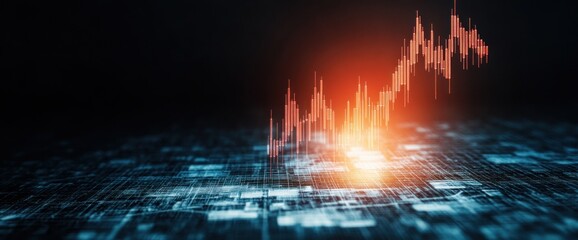 Abstract business performance graph featuring currency silhouettes, open copy space, natural illumination