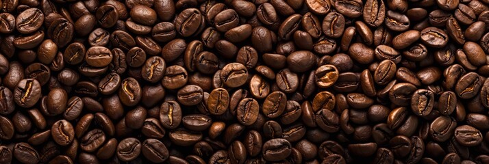 Obraz premium A detailed close-up of roasted coffee beans creating a textured, brown background, showcasing the rich and varying tones of the beans.