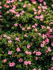 Obraz premium Pink flower bush with green leaves