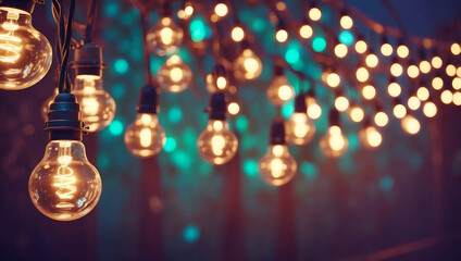 A garland of light bulbs hangs on a beautiful modern terrace.