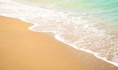 Sea background, shore water wave white on sand beach summer season nature environment wallpaper, beautiful seascape island tropical day for tourism vacation relax in holidays, landscape natural.