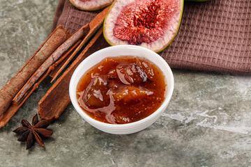 Sweet fig jam in the bowl