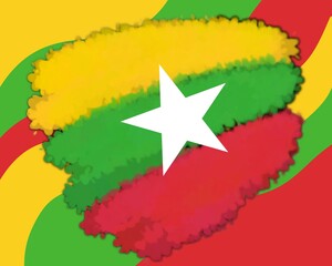 myanmar flag spray paint with country flag color background