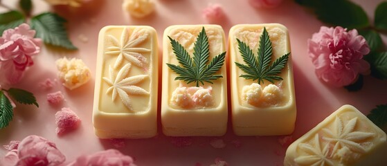 Cannabis Leaf Soap Bars with Flowers.