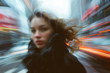 Retro vibe street fashion of a stylish woman walking in New York city
