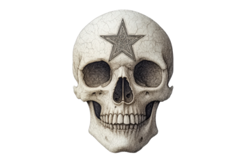 A detailed illustration of a skull adorned with a star, perfect for conveying themes of mortality and artistry.
