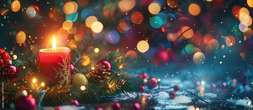 Leinwandbilder a festive christmas background with a floating candle colorful garland and bokeh effect creating a p