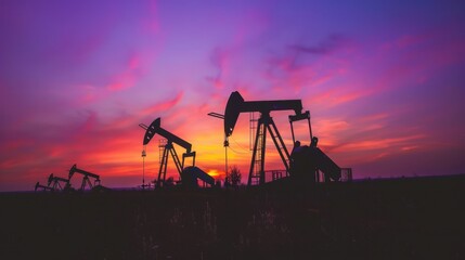 The oil pumpjacks at sunset