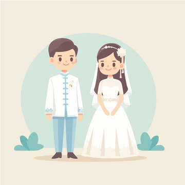 recommend clip art: Bride and groom on wedding day, marriage ceremony. Just married love couple, newlyweds 