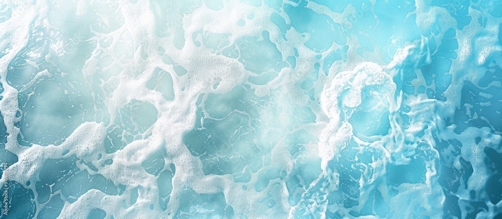 Poster Spa concept backdrop with a refreshing blue and white water texture Square composition with a top view and copy space image included