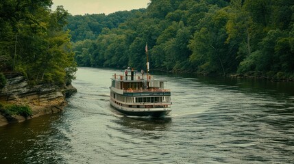 Fototapeta premium Riverboat Cruising Through Scenic Waters