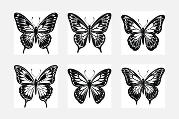 Butterfly silhouette white background artwork set
