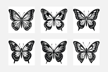 Beautiful butterfly silhouette white background artwork set

