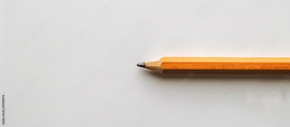 Poster white wooden pencil displayed on a white backdrop with copy space image