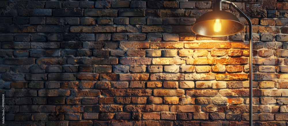 Poster copy space image of a lamp against a backdrop of a brick wall