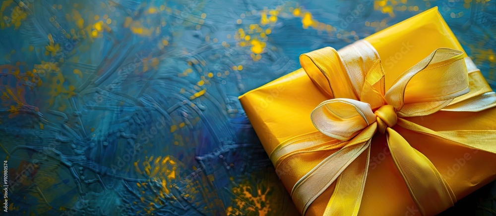 Poster enveloped gift with a bright yellow ribbon suitable for a special occasion perfect for cards or a no