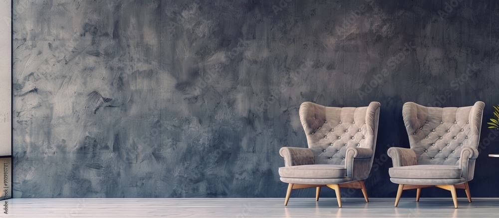 Poster Modern apartment design featuring two armchairs with copy space image unoccupied