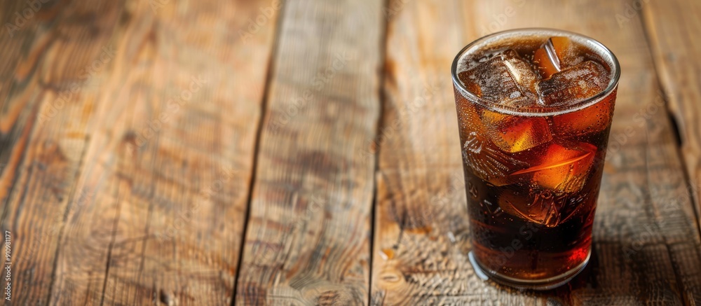 Poster beverage on a wooden table with copy space image