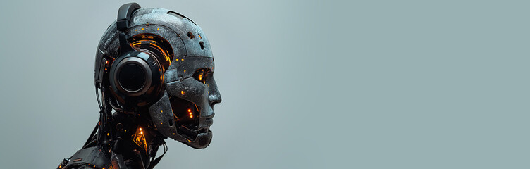 Futuristic android with artificial intelligence and technological innovation against the backdrop of the digital era