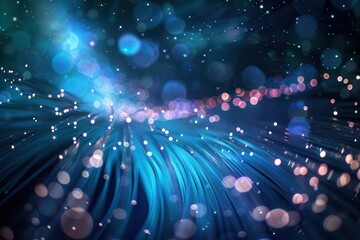 Obraz premium abstract digital landscape of glowing fiber optic cables transferring data streams of light pulse through interconnected networks symbolizing the flow of information in the digital age